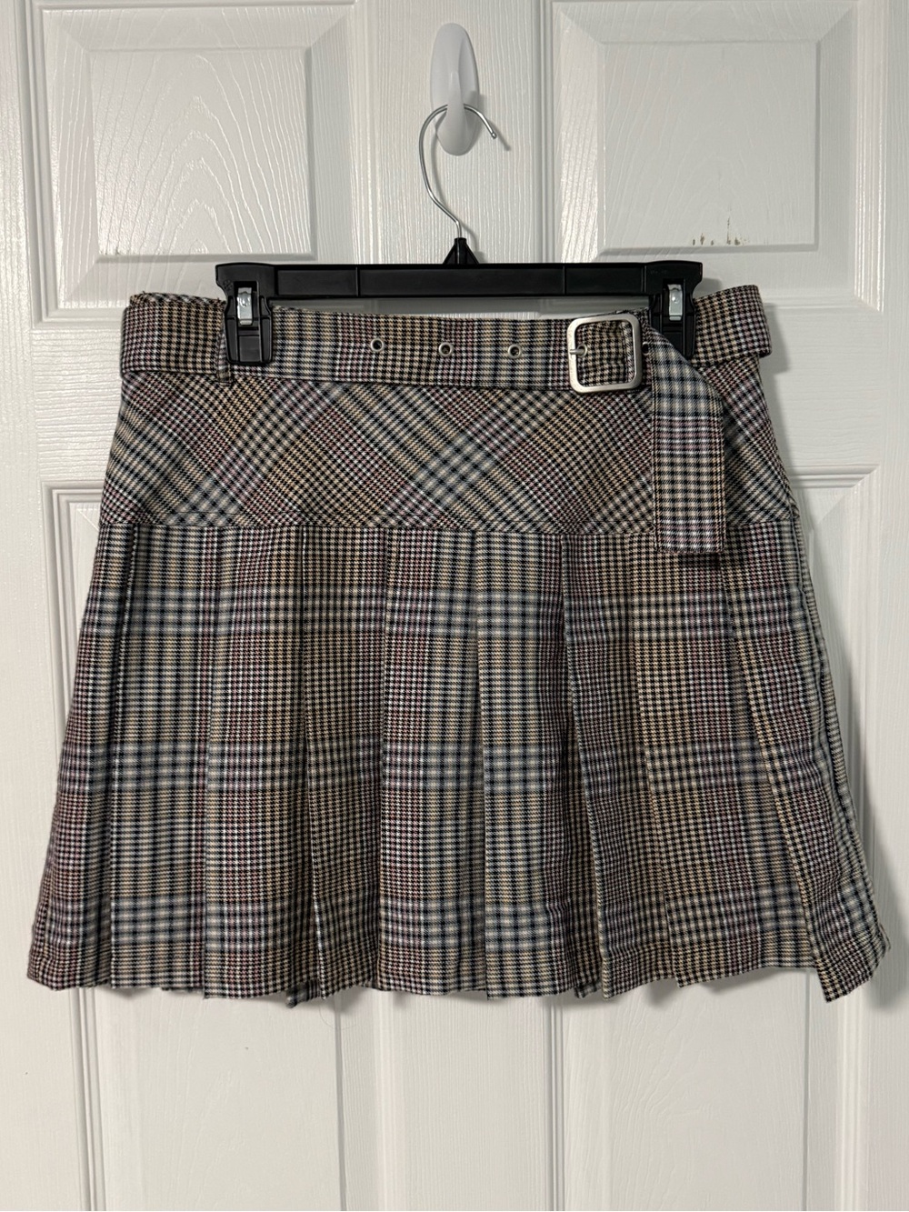 Cali1850 - Pleated Plaid Mini Skirt with Belt, M